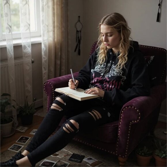 Fact Unfounded Lost Soul Hoodie – by Widow Black Lace Trim Gothic Graphic XS - Picture 4 of 6